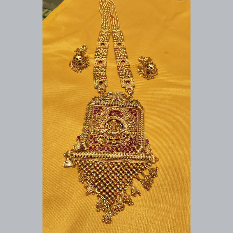 Pooja Jewellers Gold Plated Pota Stone And Pearl Temple Necklace Set