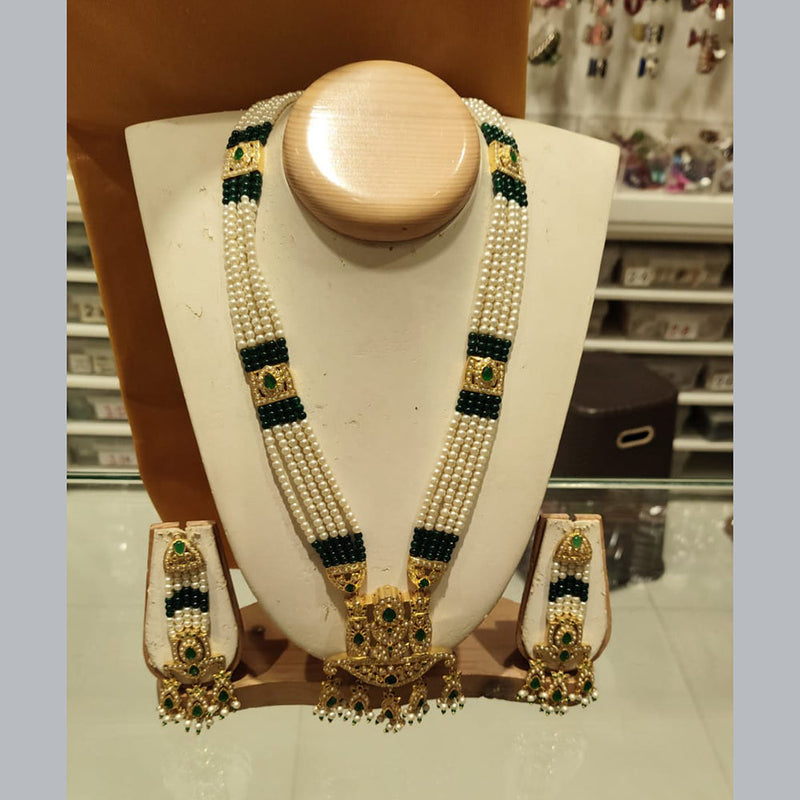 Pooja Jewellers Gold Plated Austrian Stone And Beads Long Necklace Set