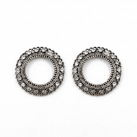 Urthn Oxidised Crystal Circle Stud Earrings(Pack of 6)