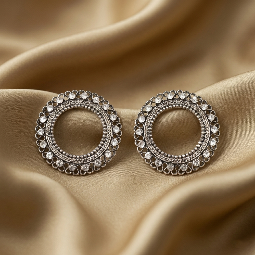 Urthn Oxidised Crystal Circle Stud Earrings(Pack of 6)