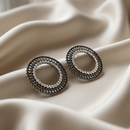 Urthn Oxidised Crystal Circle Stud Earrings(Pack of 6)