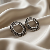 Urthn Oxidised Crystal Circle Stud Earrings(Pack of 6)