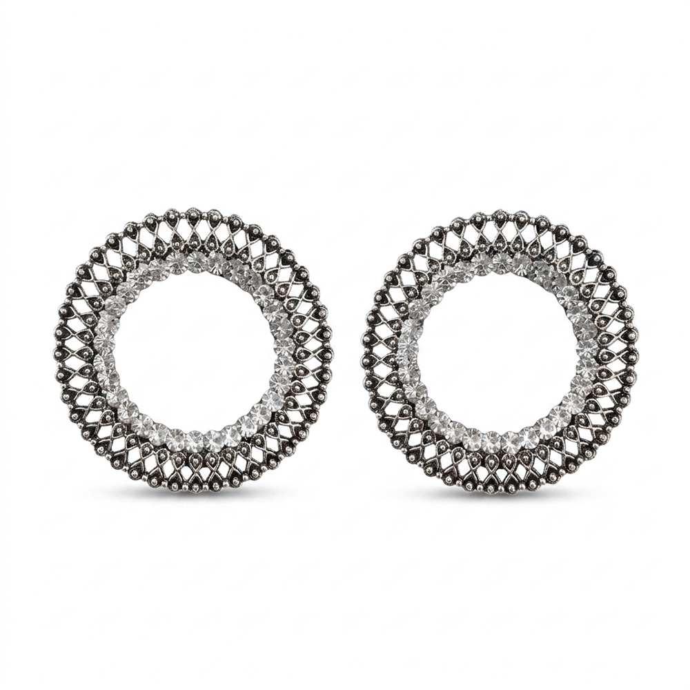 Urthn Oxidised Crystal Circle Stud Earrings(Pack of 6)