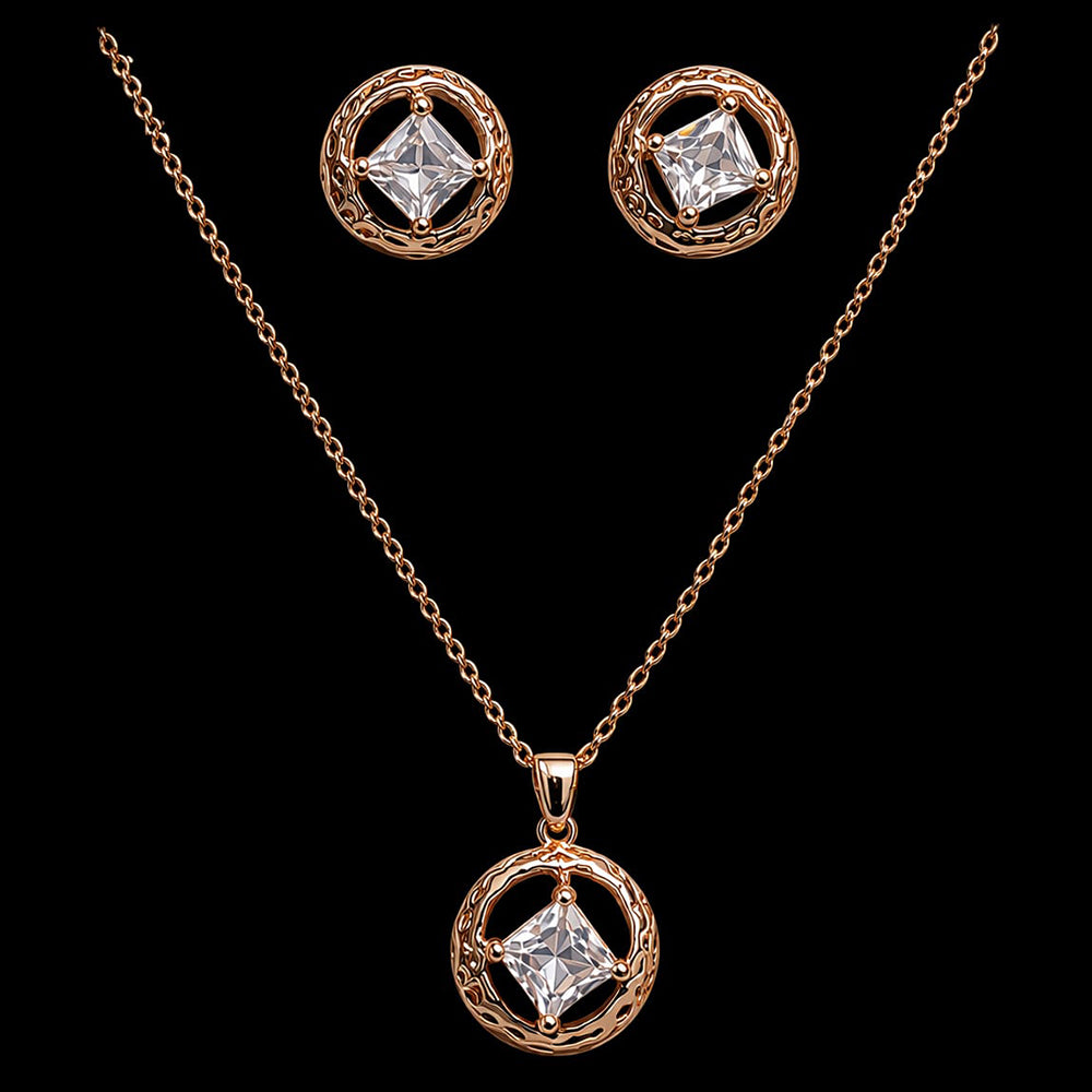 Shipra Gold Elegant Crystal Pendant Necklace & Earrings Set