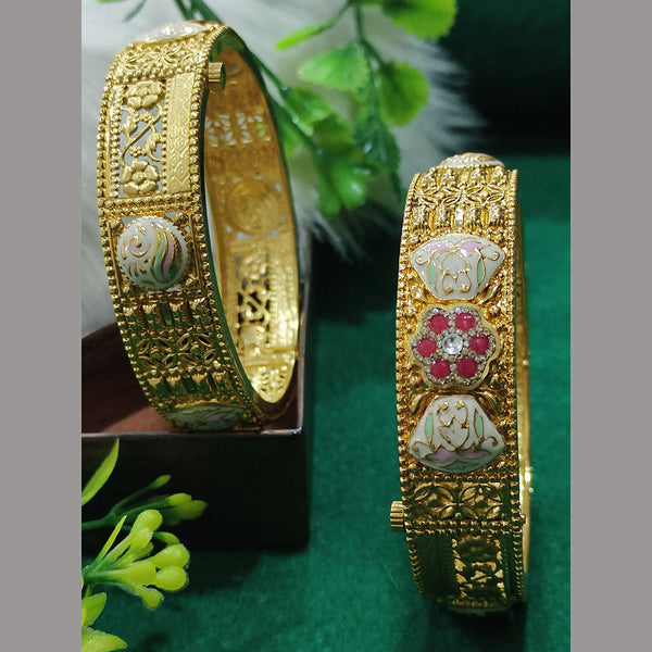 Navkar Jewellers Forming Kundan Stone And Meenakari Openable Bangles Set