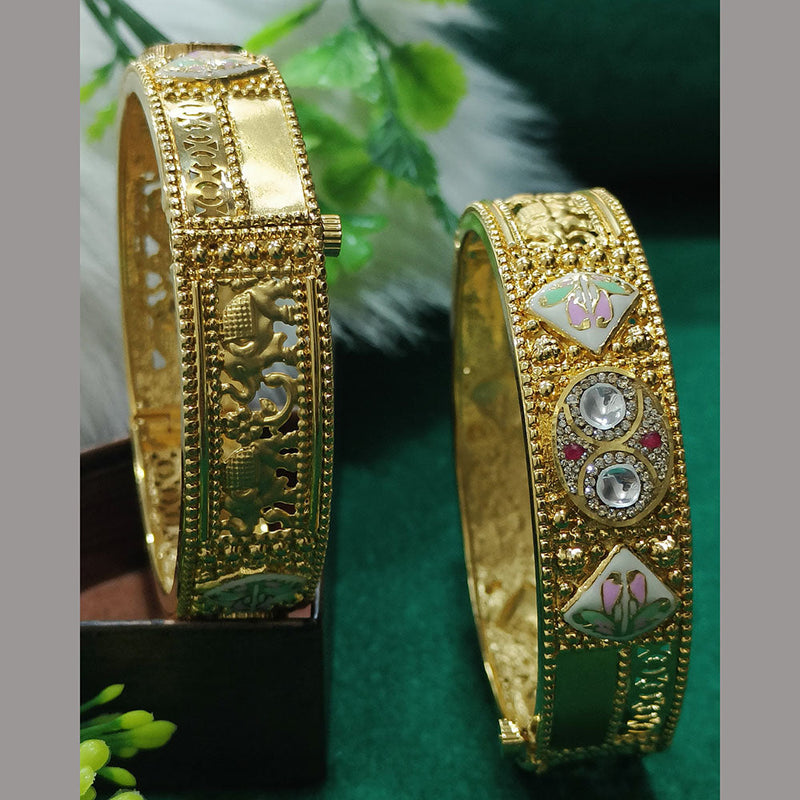 Navkar Jewellers Forming Kundan Stone And Meenakari Openable Bangles Set