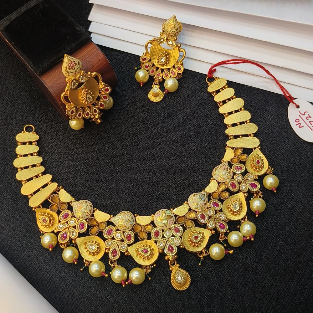 Navkar Jewellers Forming Gold Meenakari Necklace Set