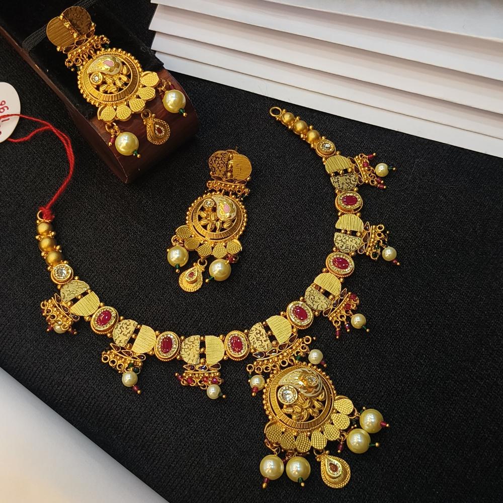 Navkar Jewellers Forming Gold Meenakari Necklace Set