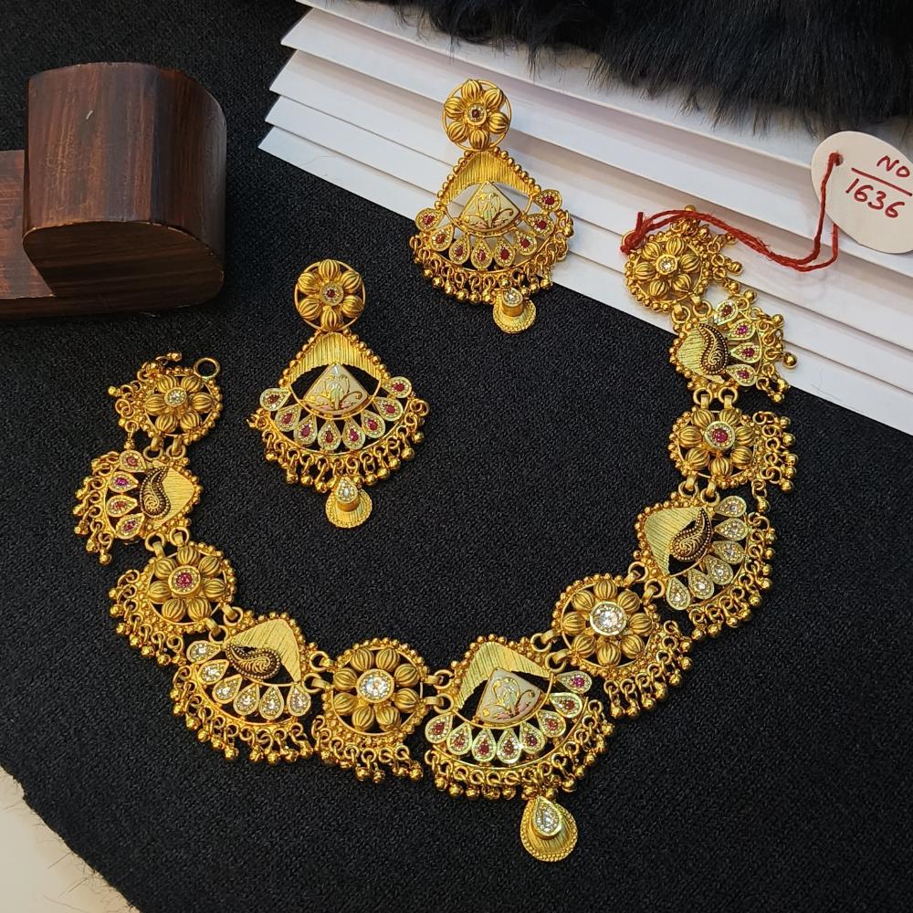 Navkar Jewellers Forming Gold Meenakari Necklace Set
