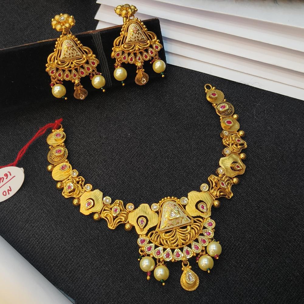 Navkar Jewellers Forming Gold Meenakari Necklace Set