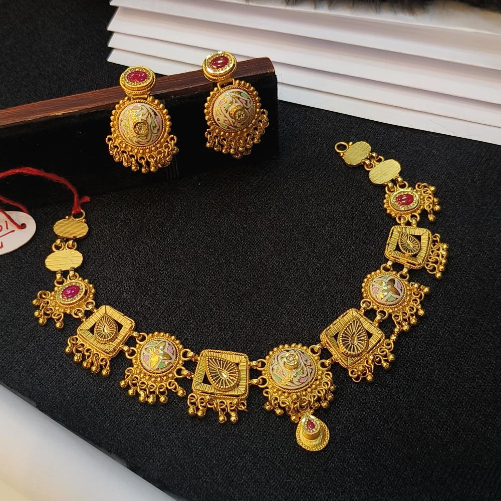 Navkar Jewellers Forming Gold Meenakari Necklace Set