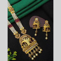 Navkar Jewellers Pota Stone and Pearl Long Necklace Set