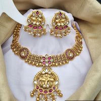 Reet Revaz Gold Plated Polki Kundan Stone And Pearls Necklace Set