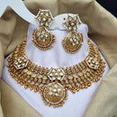 Reet Revaz Gold Plated Polki Kundan Stone And Pearls Necklace Set