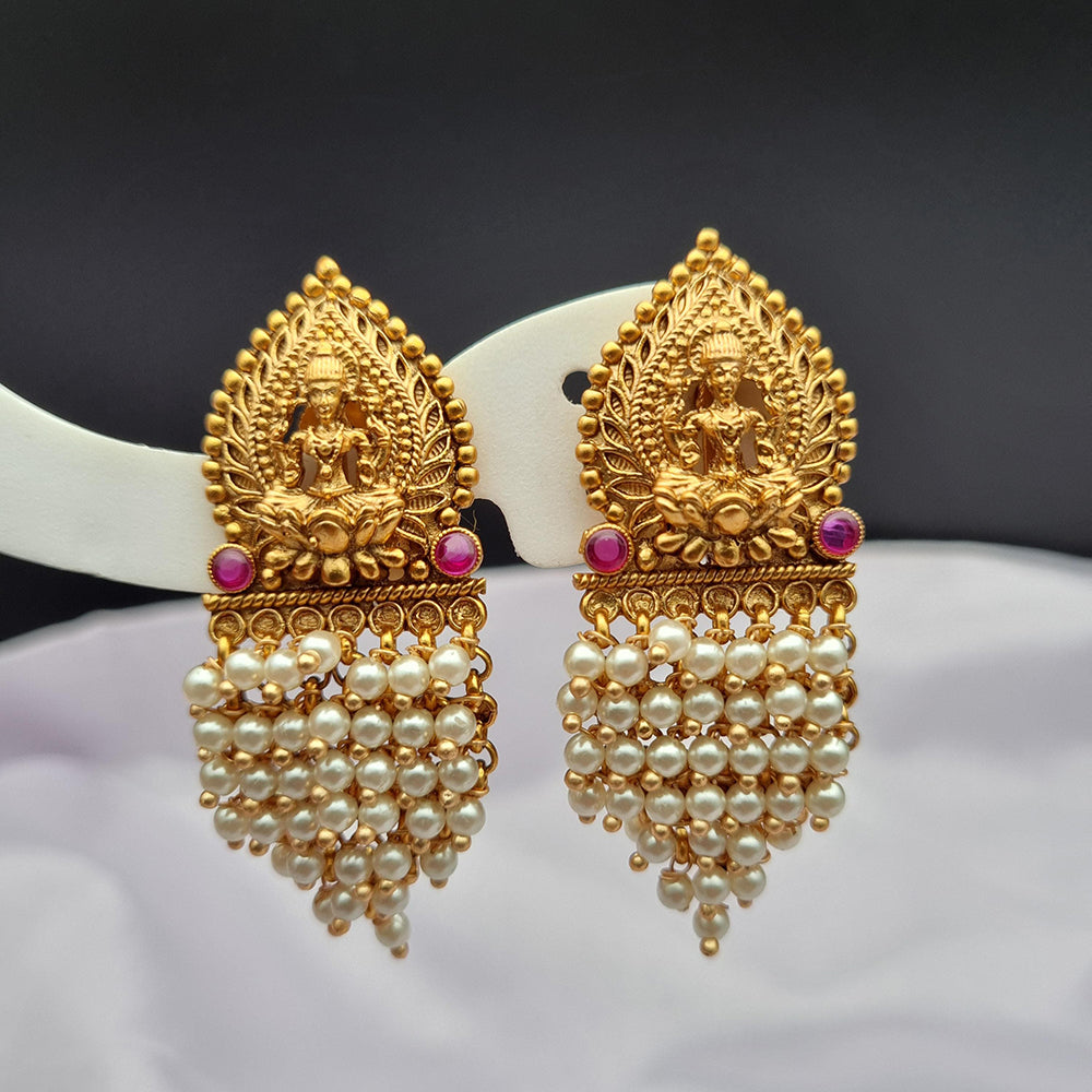 Reet Revaz Gold Plated Pota Stone And Pearl Dangler Earrings