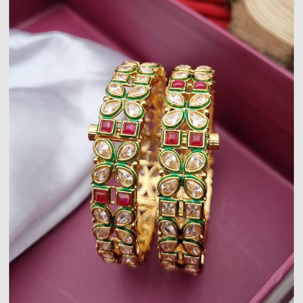 Reet Revaz Gold Plated Crystal And Pota Stone Openable Bangles Set