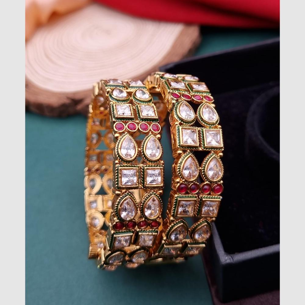 Reet Revaz Gold Plated Crystal And Pota Stone Openable Bangles Set