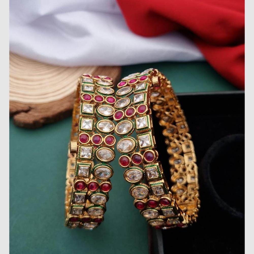 Reet Revaz Gold Plated Crystal And Pota Stone Openable Bangles Set