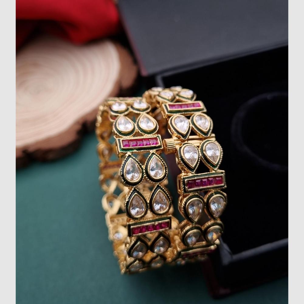 Reet Revaz Gold Plated Crystal And Pota Stone Openable Bangles Set