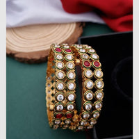 Reet Revaz Gold Plated Crystal And Pota Stone Openable Bangles Set
