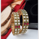 Reet Revaz Gold Plated Crystal And Pota Stone Openable Bangles Set