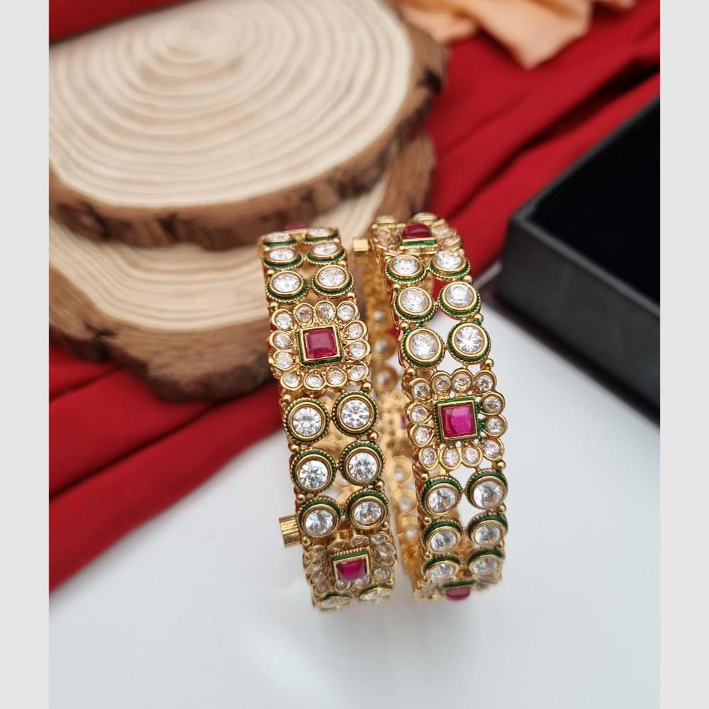 Reet Revaz Gold Plated Crystal And Pota Stone Openable Bangles Set