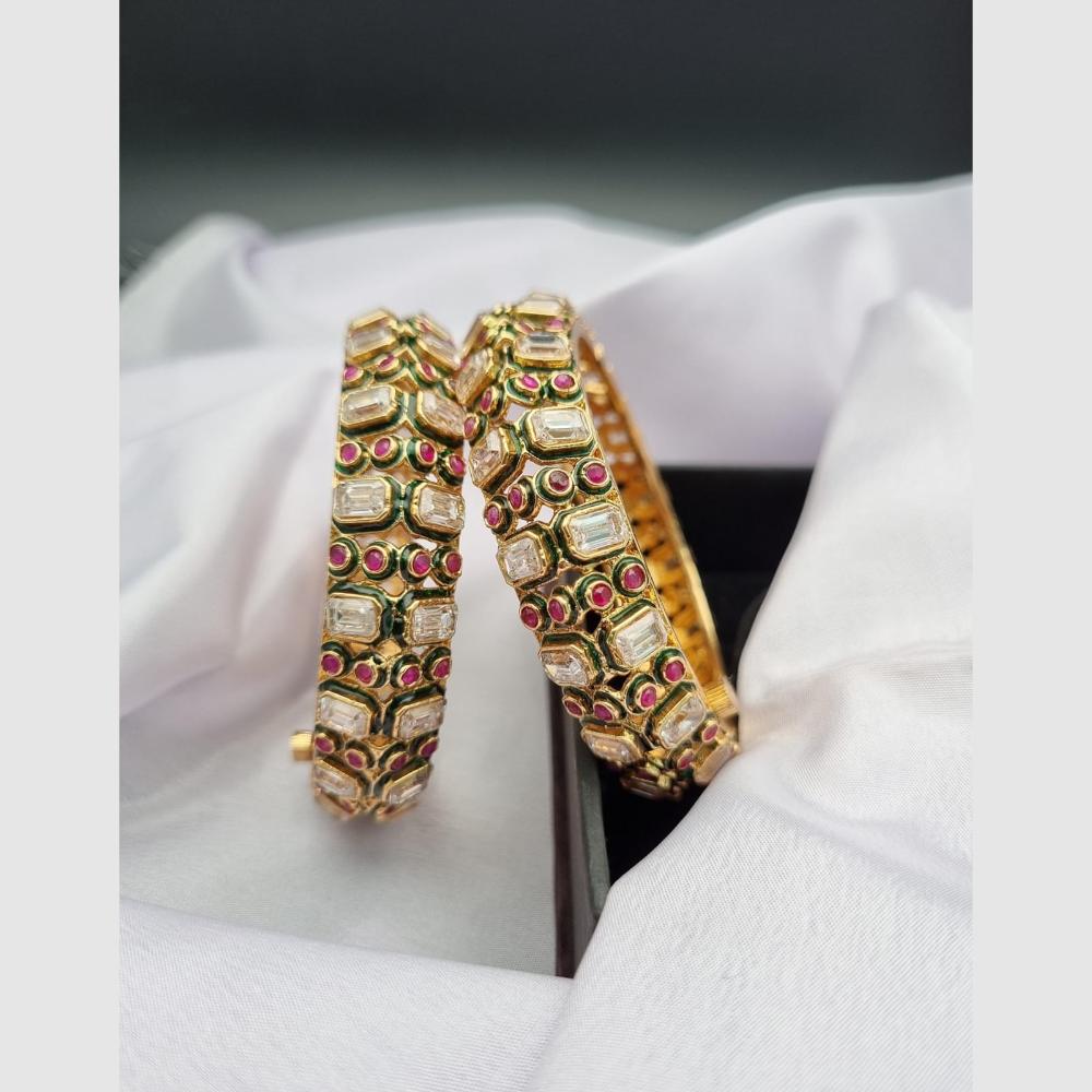 Reet Revaz Gold Plated Crystal And Pota Stone Openable Bangles Set