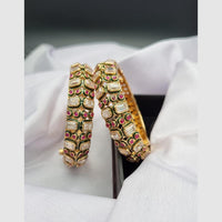 Reet Revaz Gold Plated Crystal And Pota Stone Openable Bangles Set