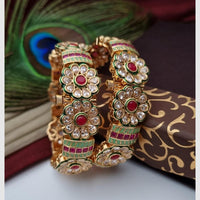 Reet Revaz Gold Plated Crystal And Pota Stone Openable Bangles Set