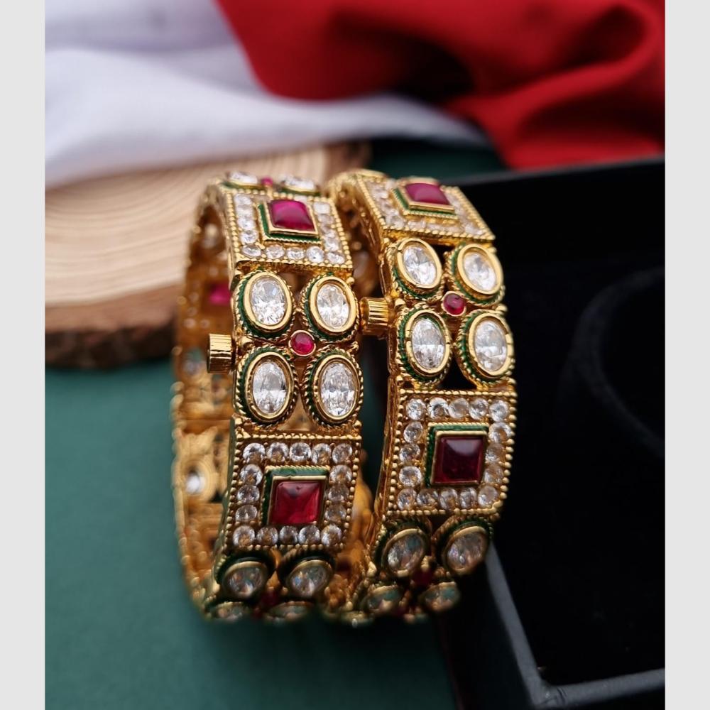 Reet Revaz Gold Plated Crystal And Pota Stone Openable Bangles Set