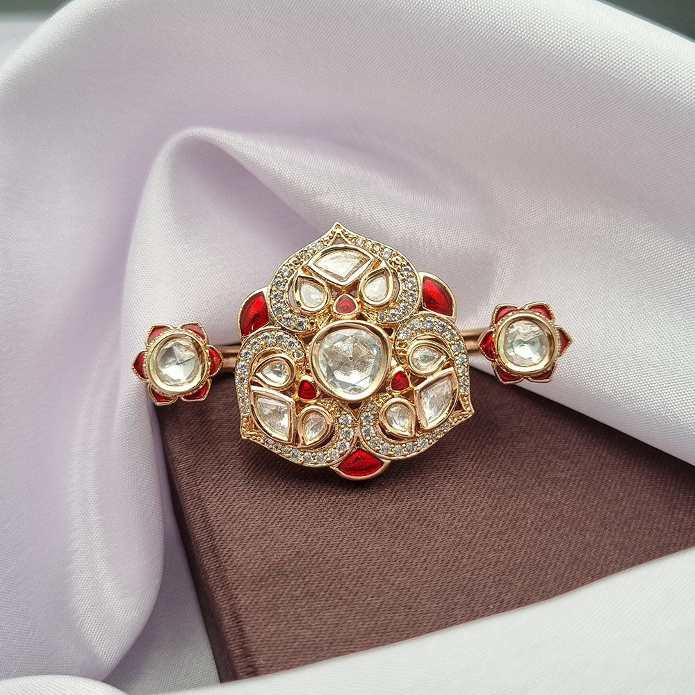 Reet Revaz Gold Plated Polki Kundan Stone And Meenakari Ring
