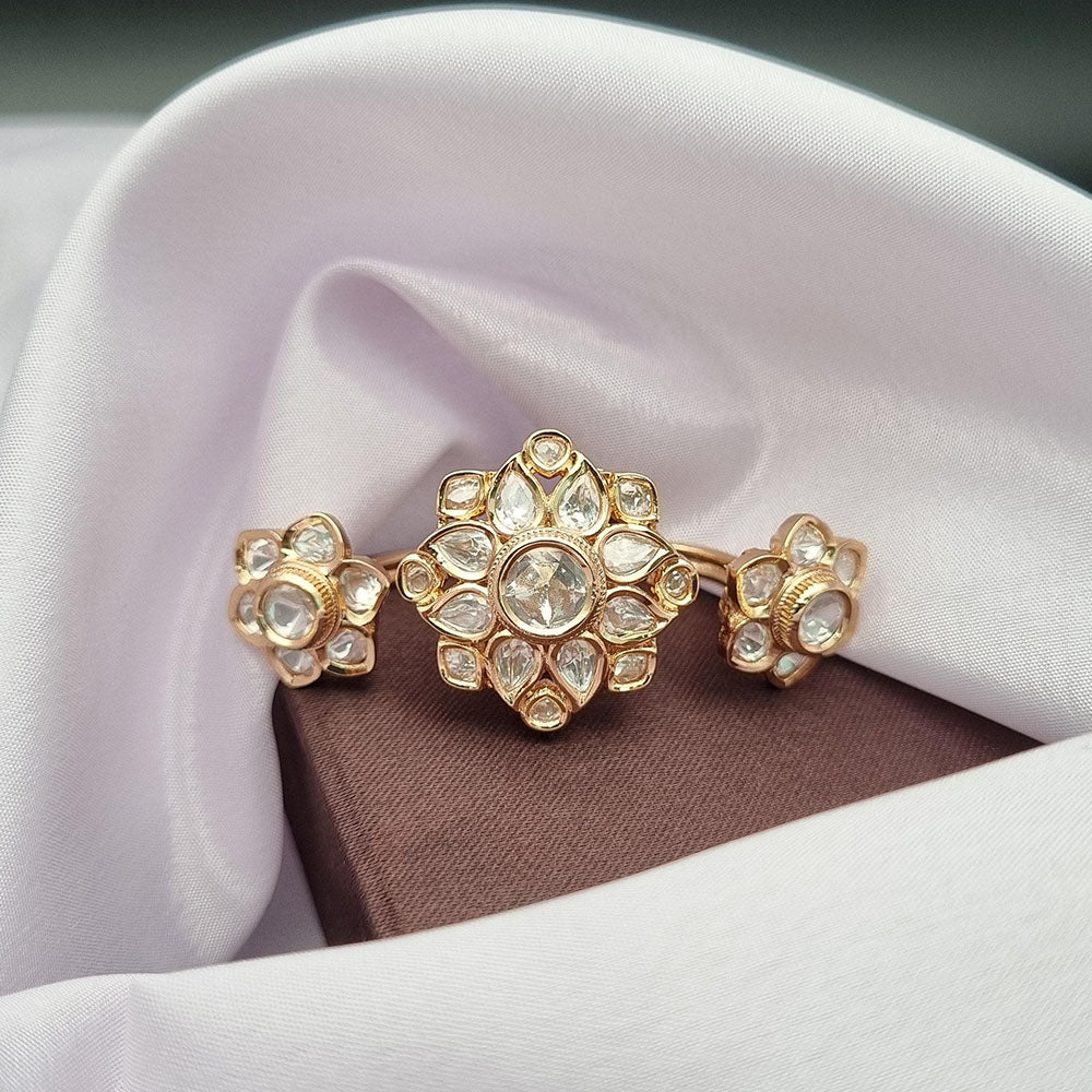 Reet Revaz Gold Plated Polki Kundan Stone Ring
