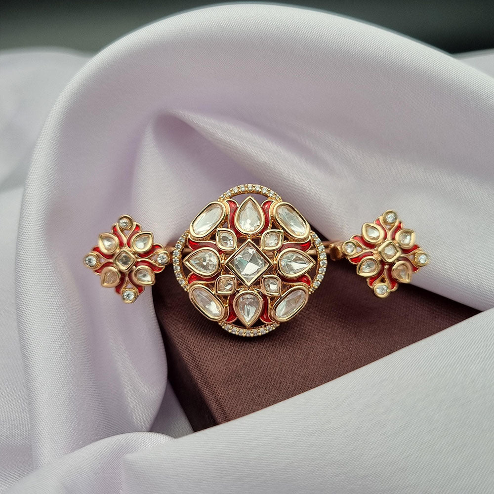 Reet Revaz Gold Plated Polki Kundan Stone And Meenakari Ring