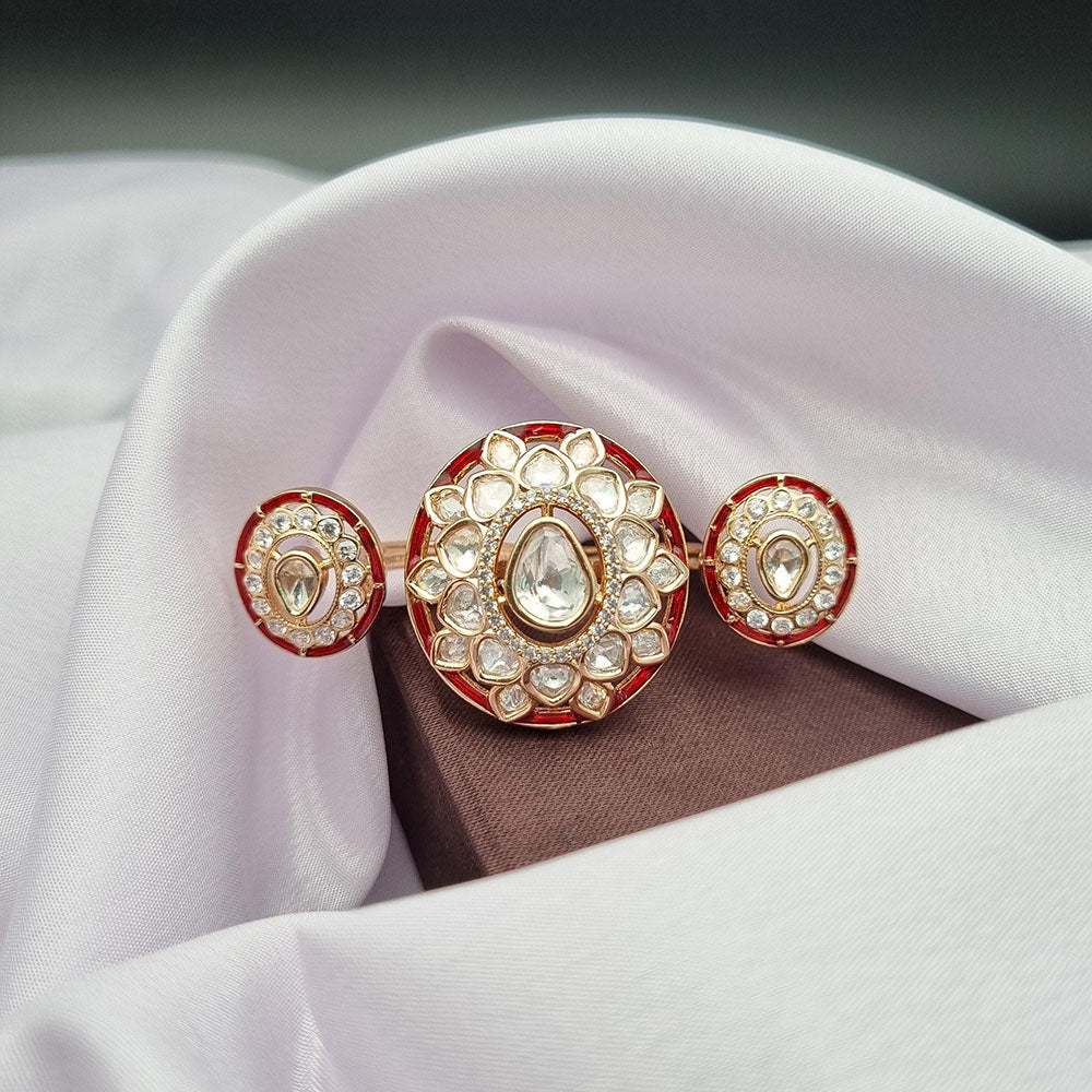 Reet Revaz Gold Plated Polki Kundan Stone And Meenakari Ring