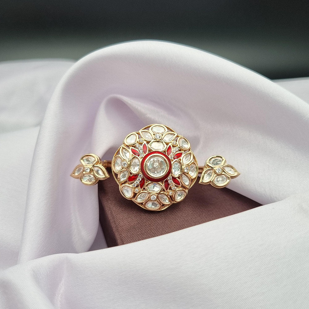 Reet Revaz Gold Plated Polki Kundan Stone And Meenakari Ring