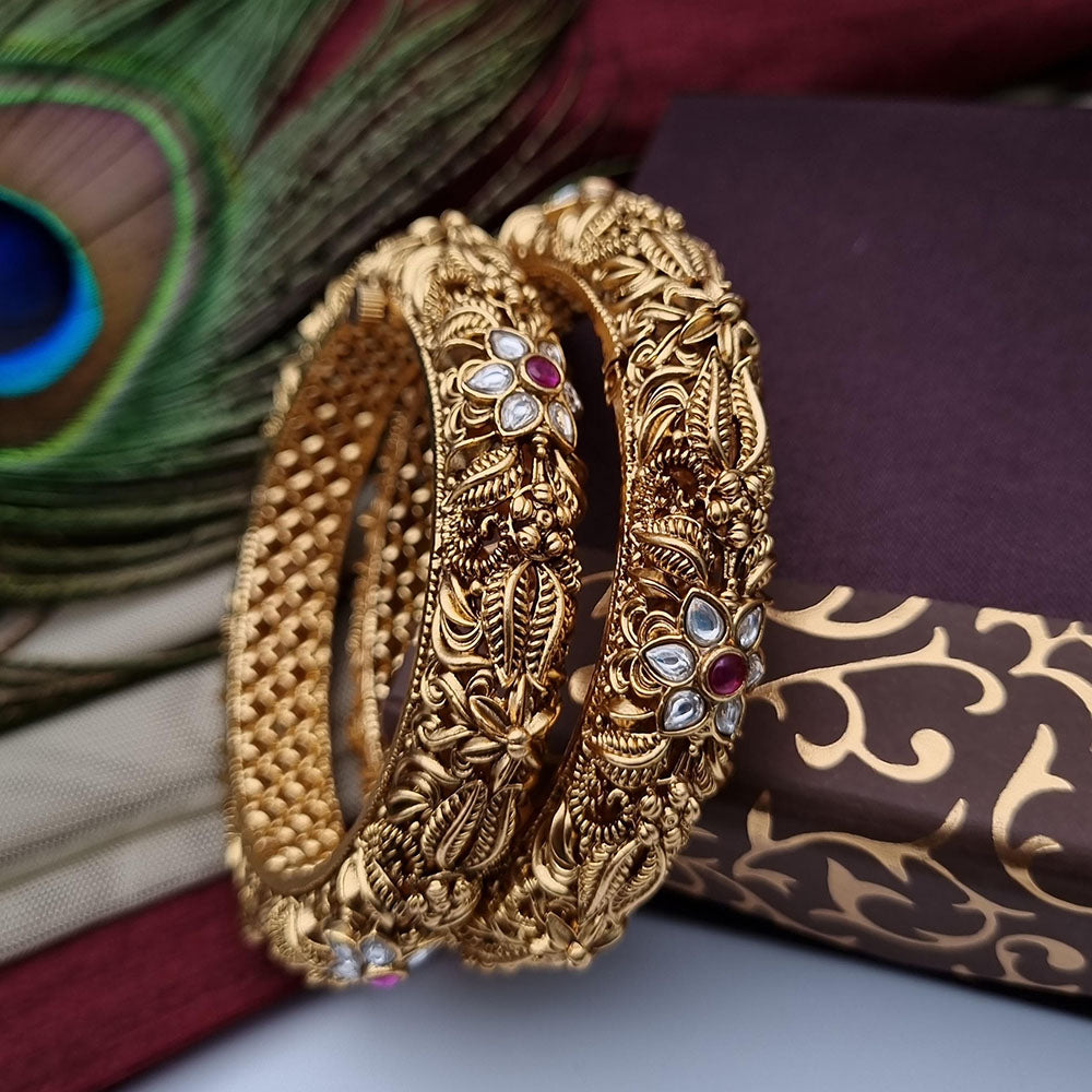 Reet Revaz Gold Plated Pota Stone Openable Bangles Set