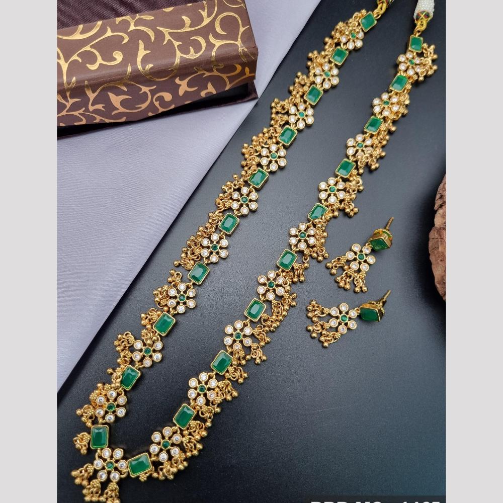 Reet Revaz Desi Chic  Pota And Crystal Stone Occasion Ready Long Necklace Set
