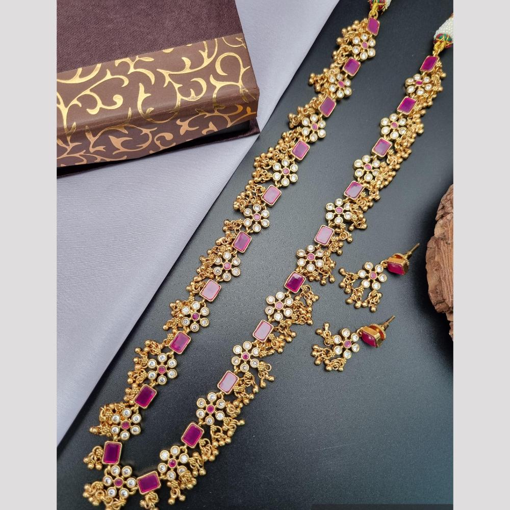 Reet Revaz Desi Chic  Pota And Crystal Stone Occasion Ready Long Necklace Set