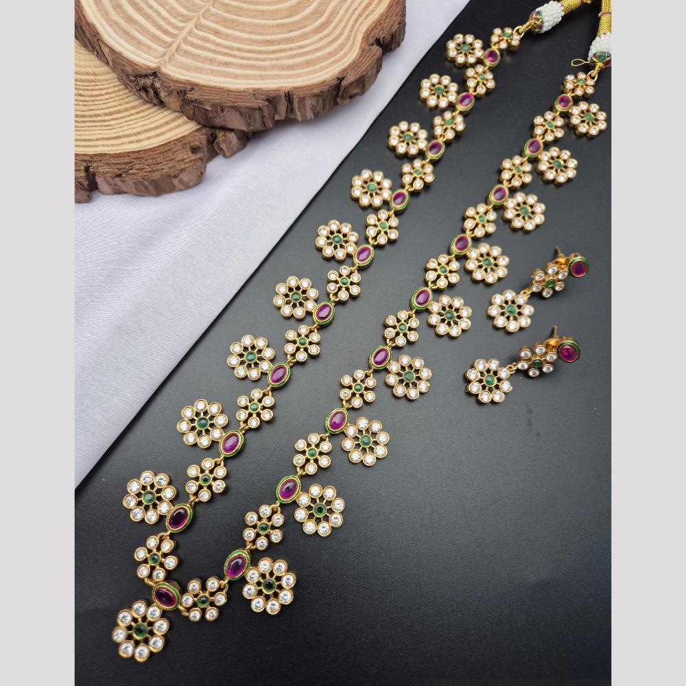 Reet Revaz Desi Chic  Pota And Crystal Stone Occasion Ready Long Necklace Set