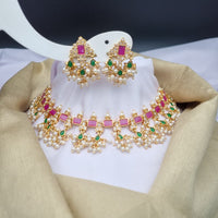 Reet Revaz Premium Pota Stone And Pearl Choker Necklace Set
