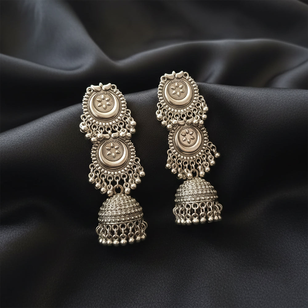 Urthn Stylish Oxidised Jhumka Earrings (Pack Of 6)