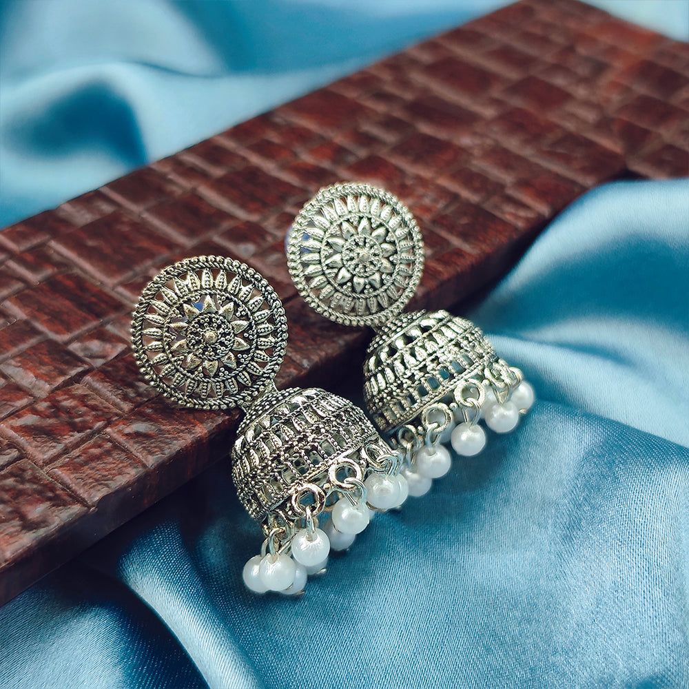 Darshana Jewels Classic Oxidised Plated Pearl Jhumki Earrings