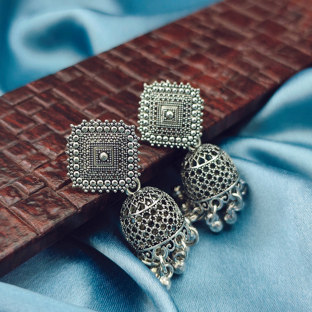 Darshana Jewels Classic Oxidised Plated Jhumki Earrings