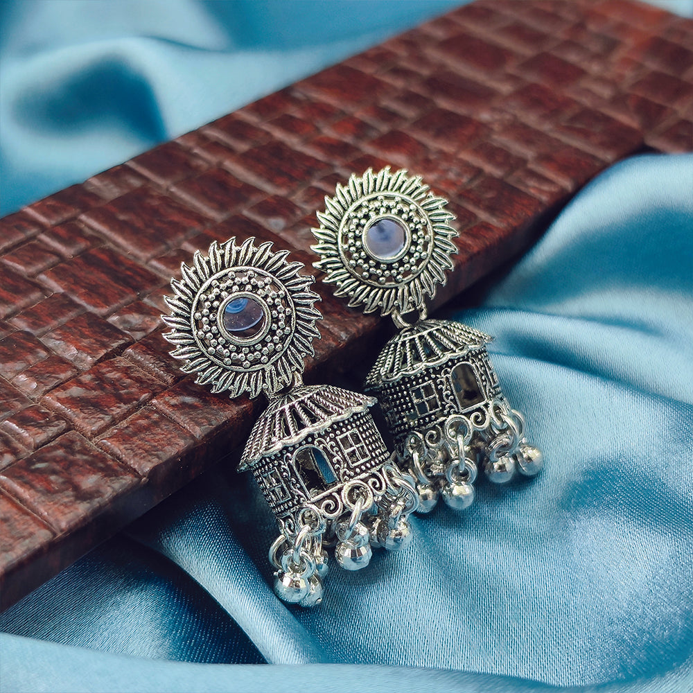 Darshana Jewels Classic Oxidised Plated Mirror Jhumki Earrings