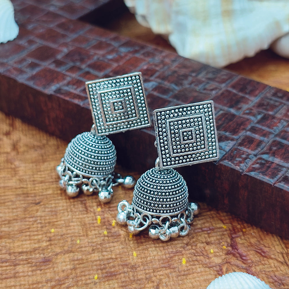 Darshana Jewels Classic Oxidised Plated Jhumki Earrings