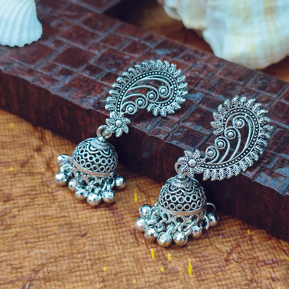 Darshana Jewels Classic Oxidised Plated Jhumki Earrings