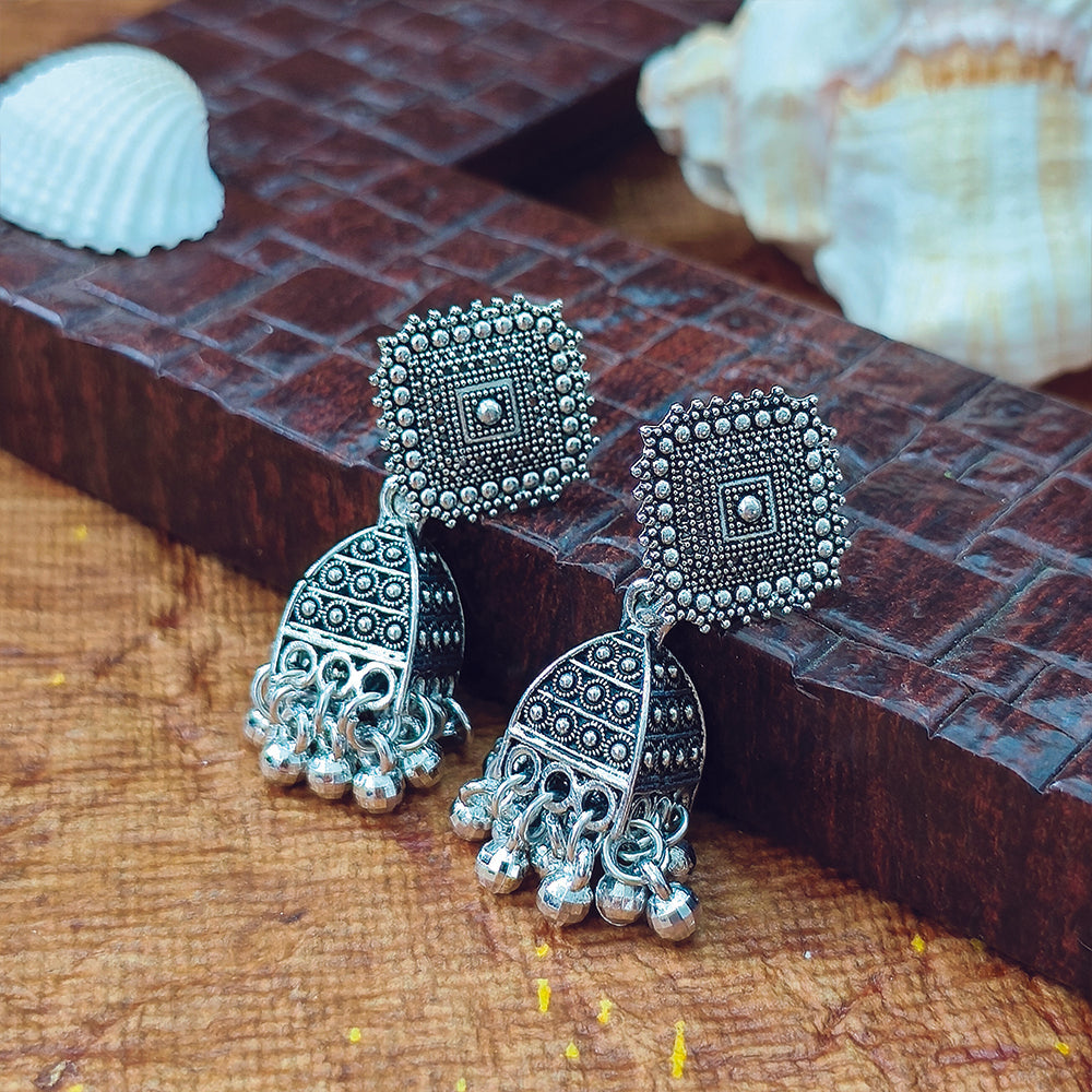 Darshana Jewels Classic Oxidised Plated Jhumki Earrings