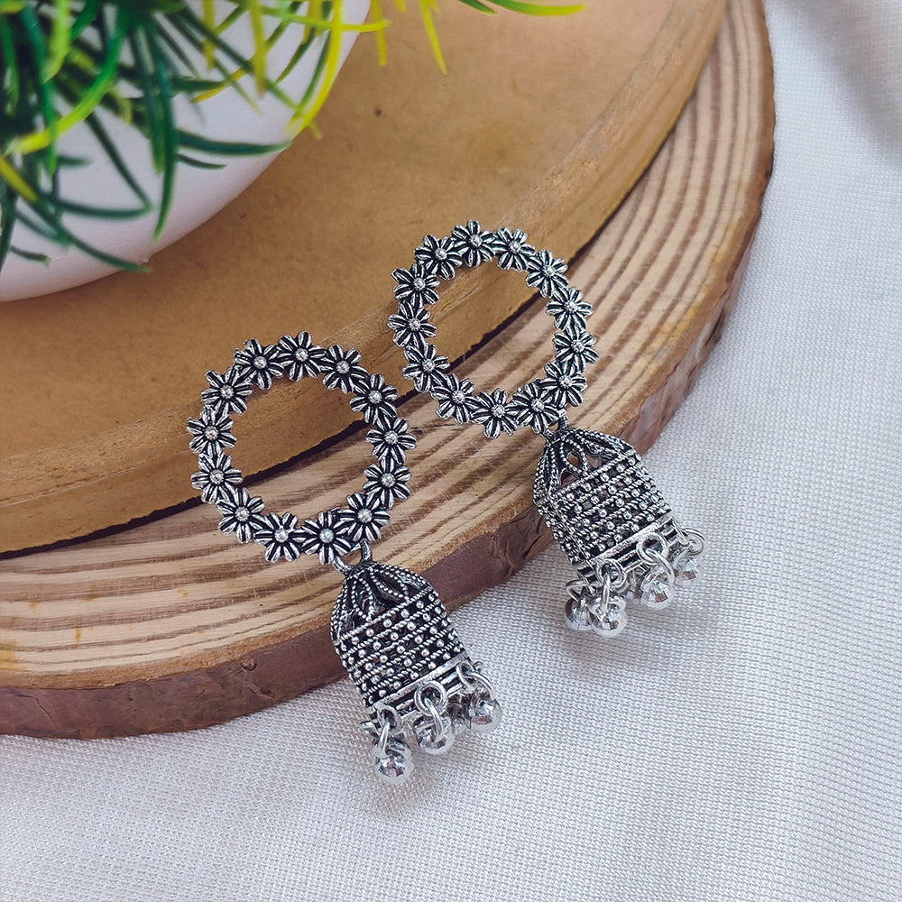 Darshana Jewels Classic Oxidised Plated Flower Jhumki Earrings