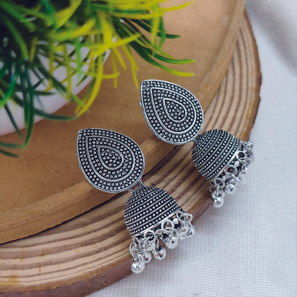 Darshana Jewels Classic Oxidised Plated Jhumki Earrings