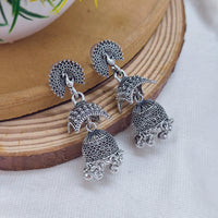 Darshana Jewels Classic Oxidised Plated Peacock Jhumki Earrings